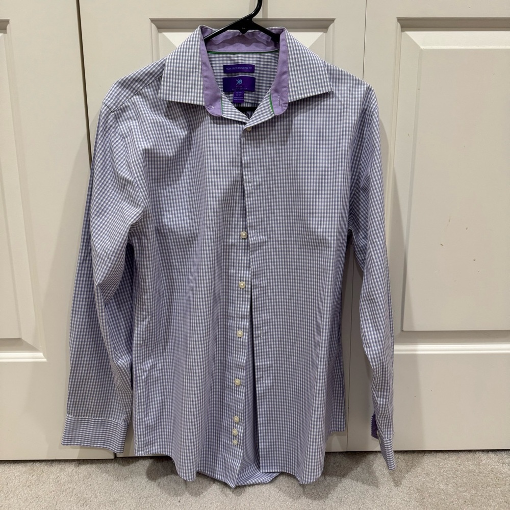Blue/Purple Checkered Dress Shirt - 15.5” neck, 32-33” sleeve, fits men’s medium